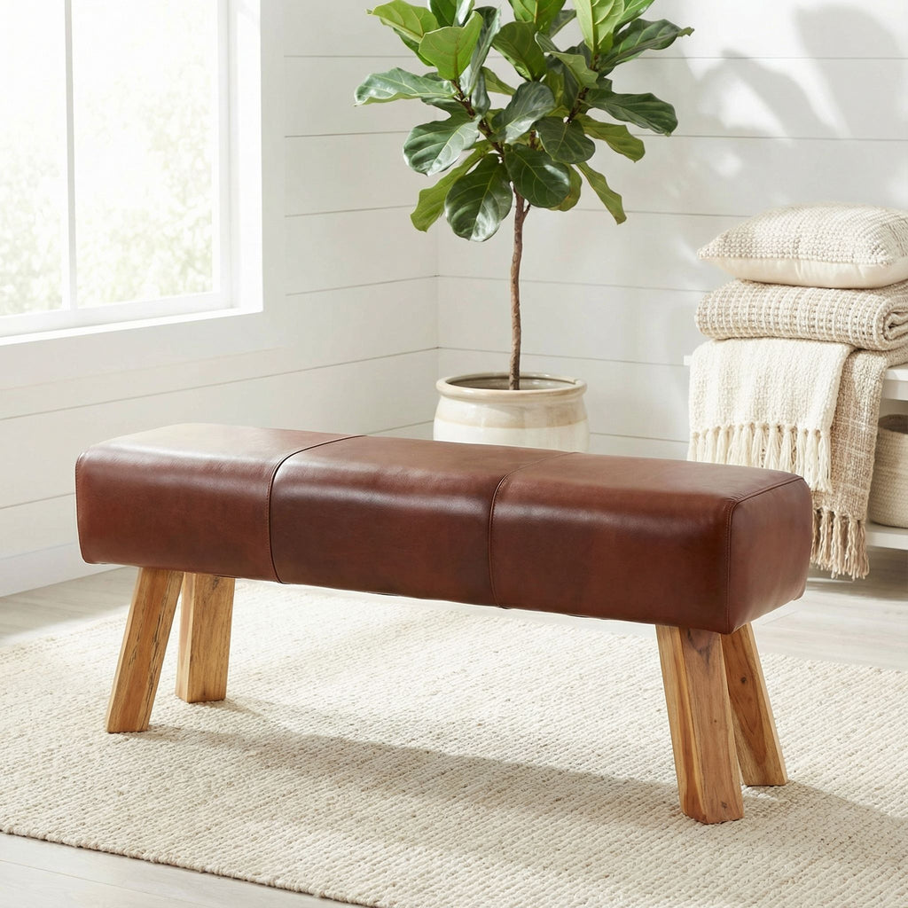 Bare Decor Lika  Bench Genuine 100% Leather, Brown