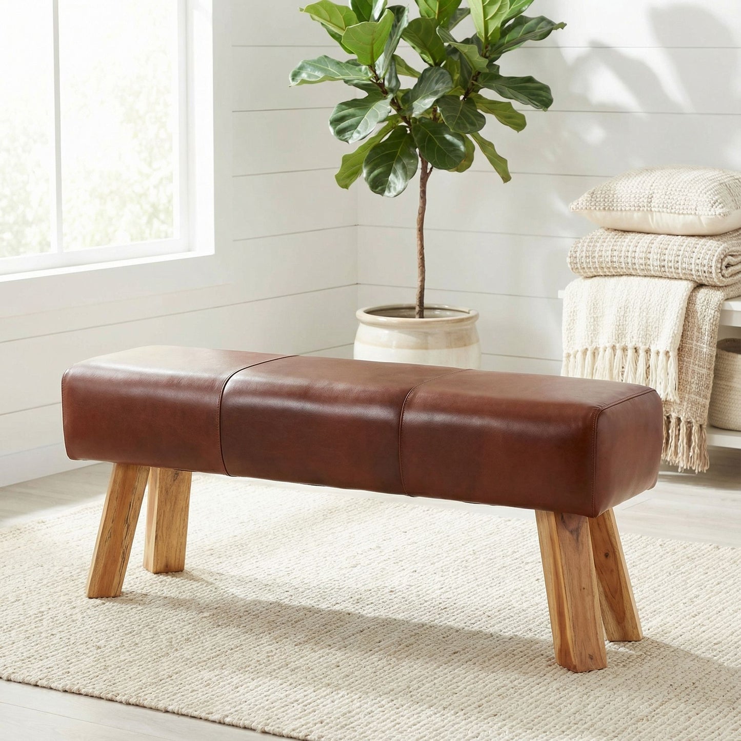 Bare Decor Lika  Bench Genuine 100% Leather, Brown