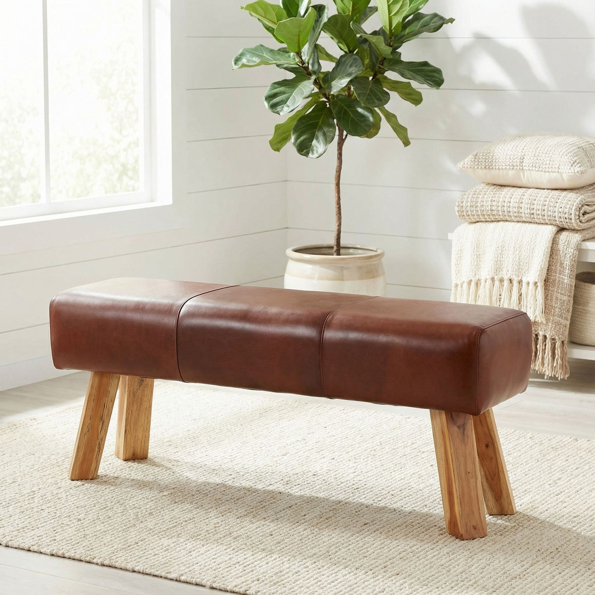 Bare Decor Lika  Bench Genuine 100% Leather, Brown