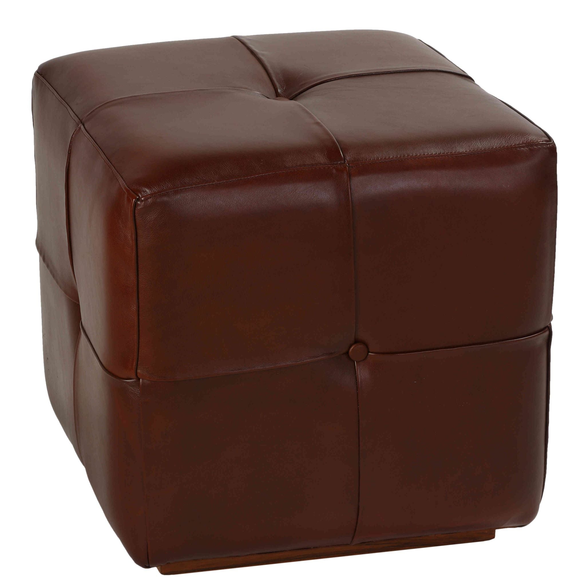 Bare Decor Chesterfield Square Ottoman, Genuine 100% Leather, Brown
