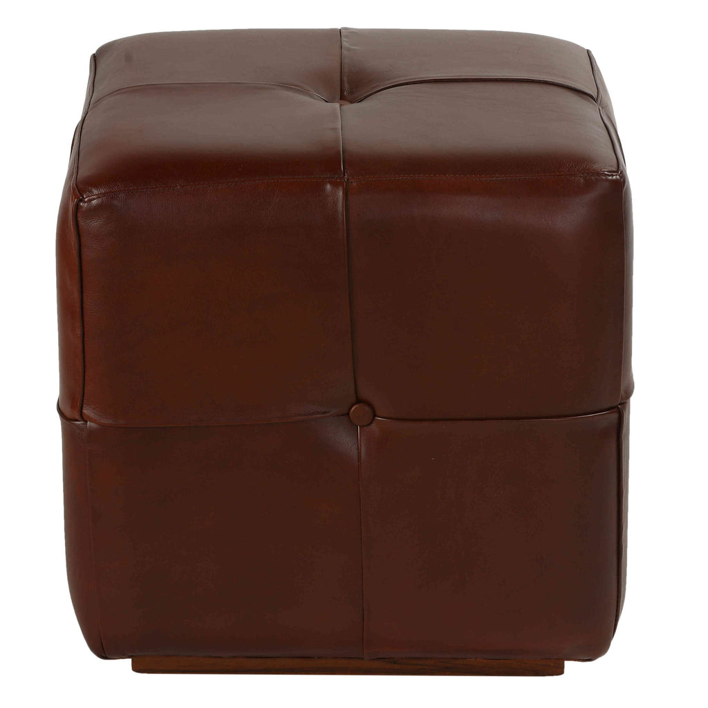 Bare Decor Chesterfield Square Ottoman, Genuine 100% Leather, Brown