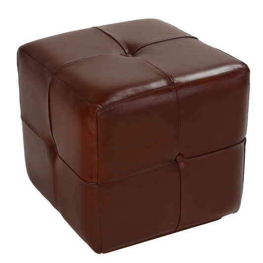 Bare Decor Chesterfield Square Ottoman, Genuine 100% Leather, Brown