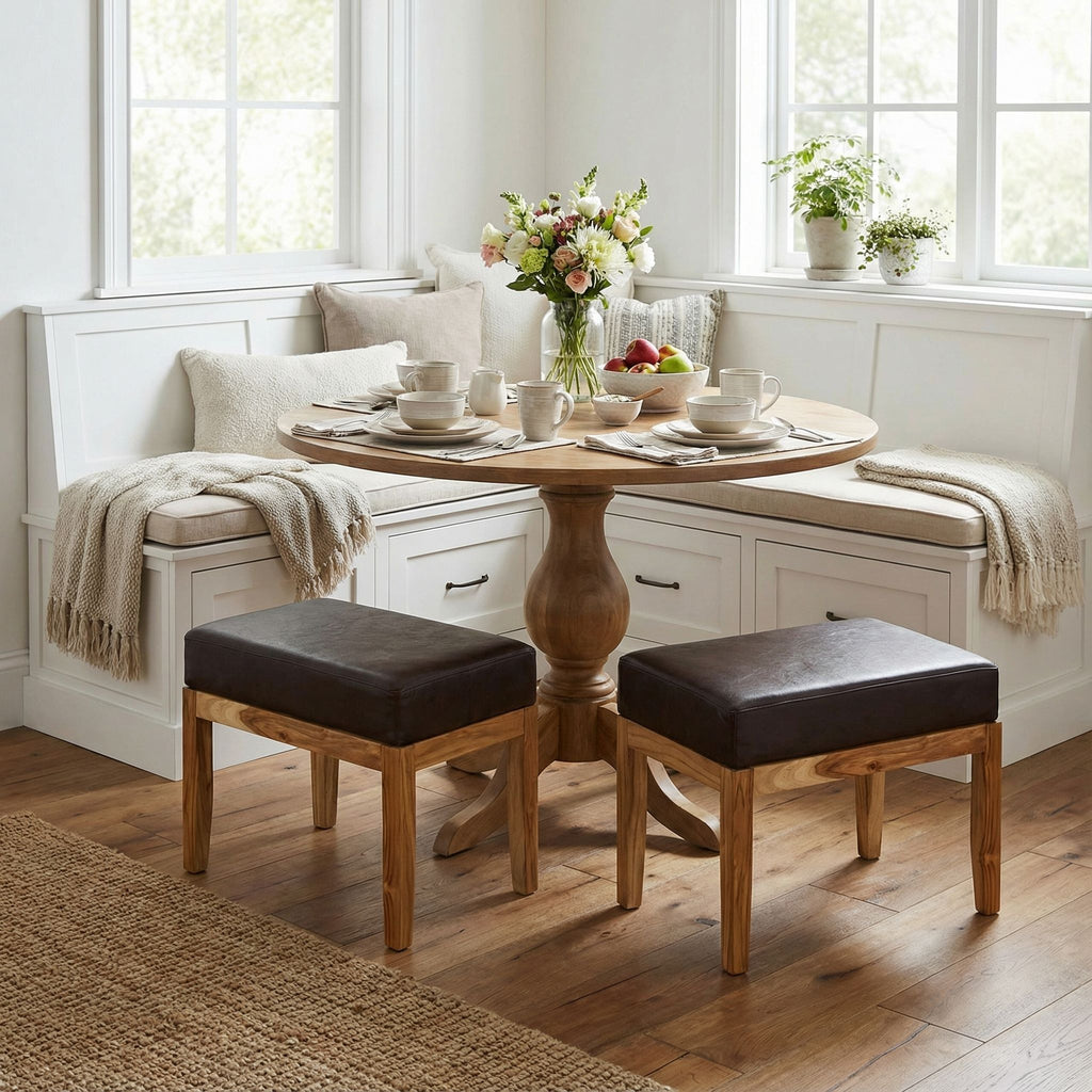 Bare Decor Luisa Bench Genuine 100% Leather and Teak, Brown