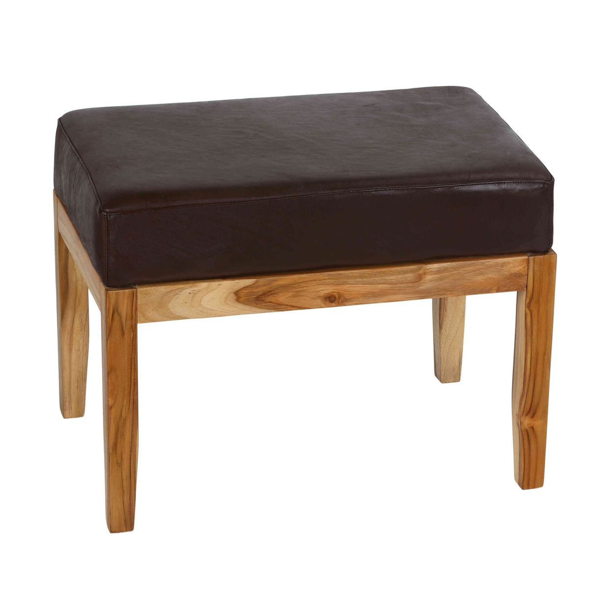 Bare Decor Luisa Bench Genuine 100% Leather and Teak, Brown