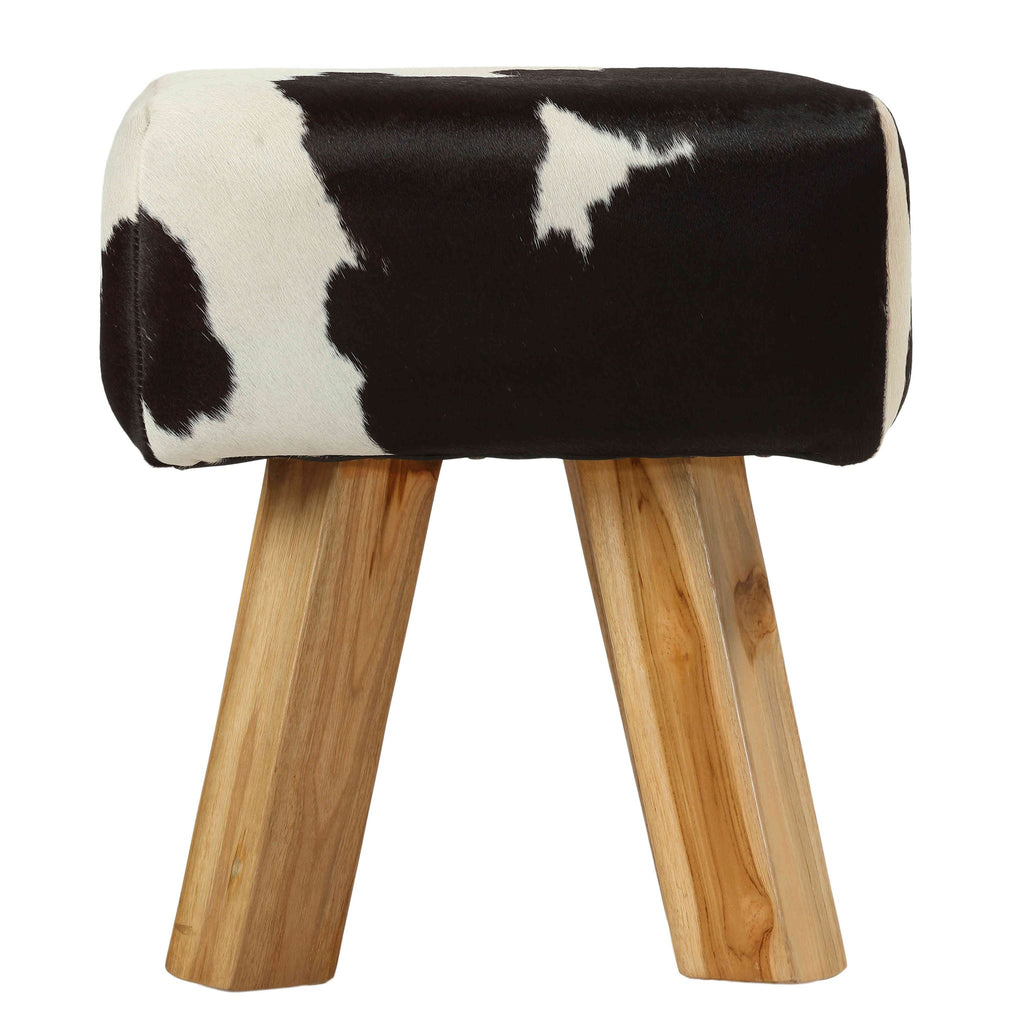 Bare Decor Juliet Genuine 100% Hide and Teak Vanity Stool Ottoman, Brown