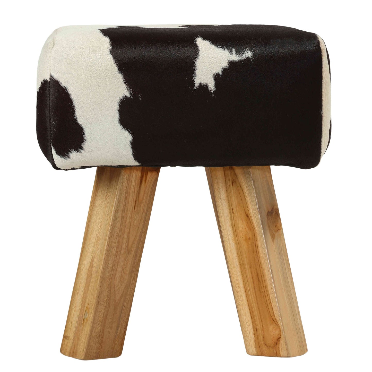 Bare Decor Juliet Genuine 100% Hide and Teak Vanity Stool Ottoman, Brown