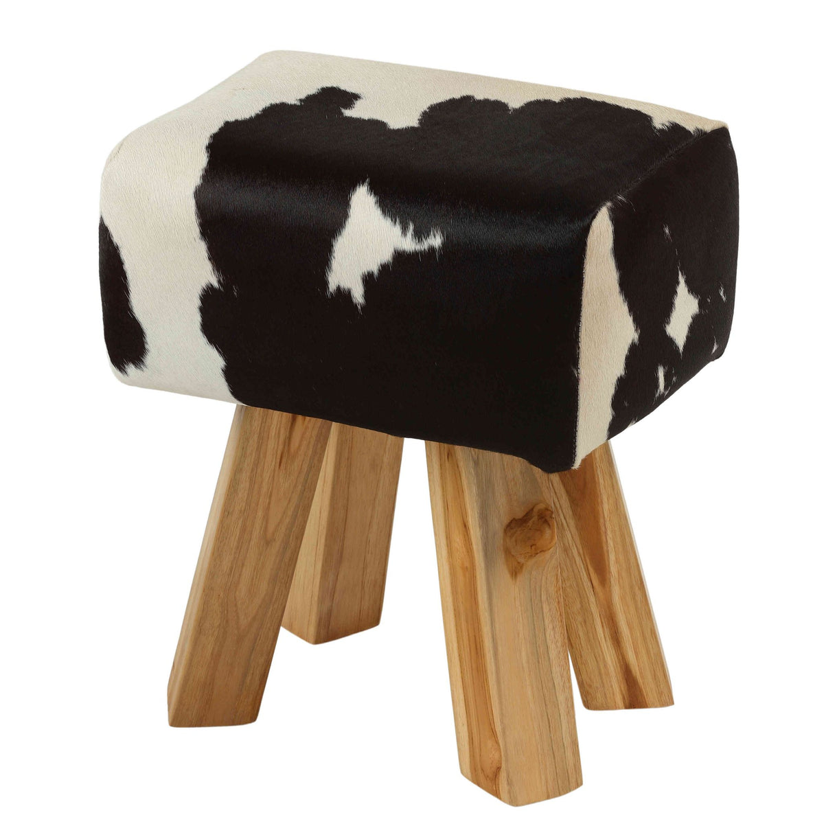 Bare Decor Juliet Genuine 100% Hide and Teak Vanity Stool Ottoman, Brown