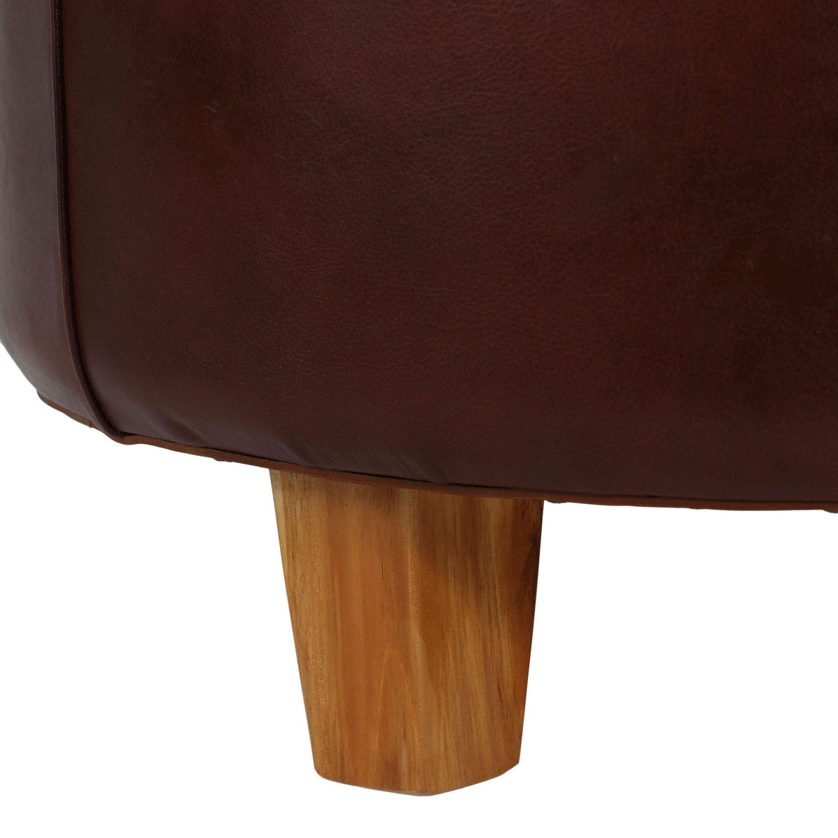 Bare Decor William Genuine 100% Leather Round Ottoman, Brown