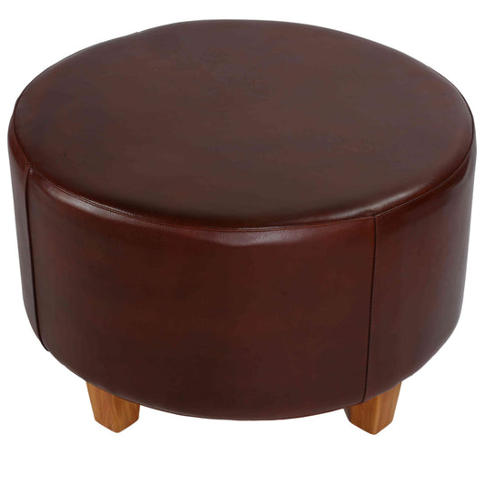 Bare Decor William Genuine 100% Leather Round Ottoman, Brown