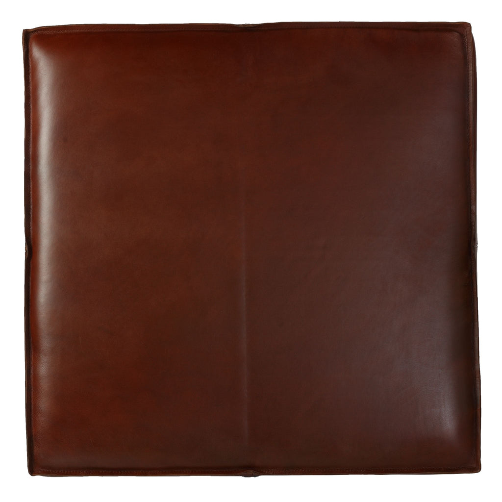 Bare Decor Nikola Genuine 100% Leather Square Ottoman, Brown