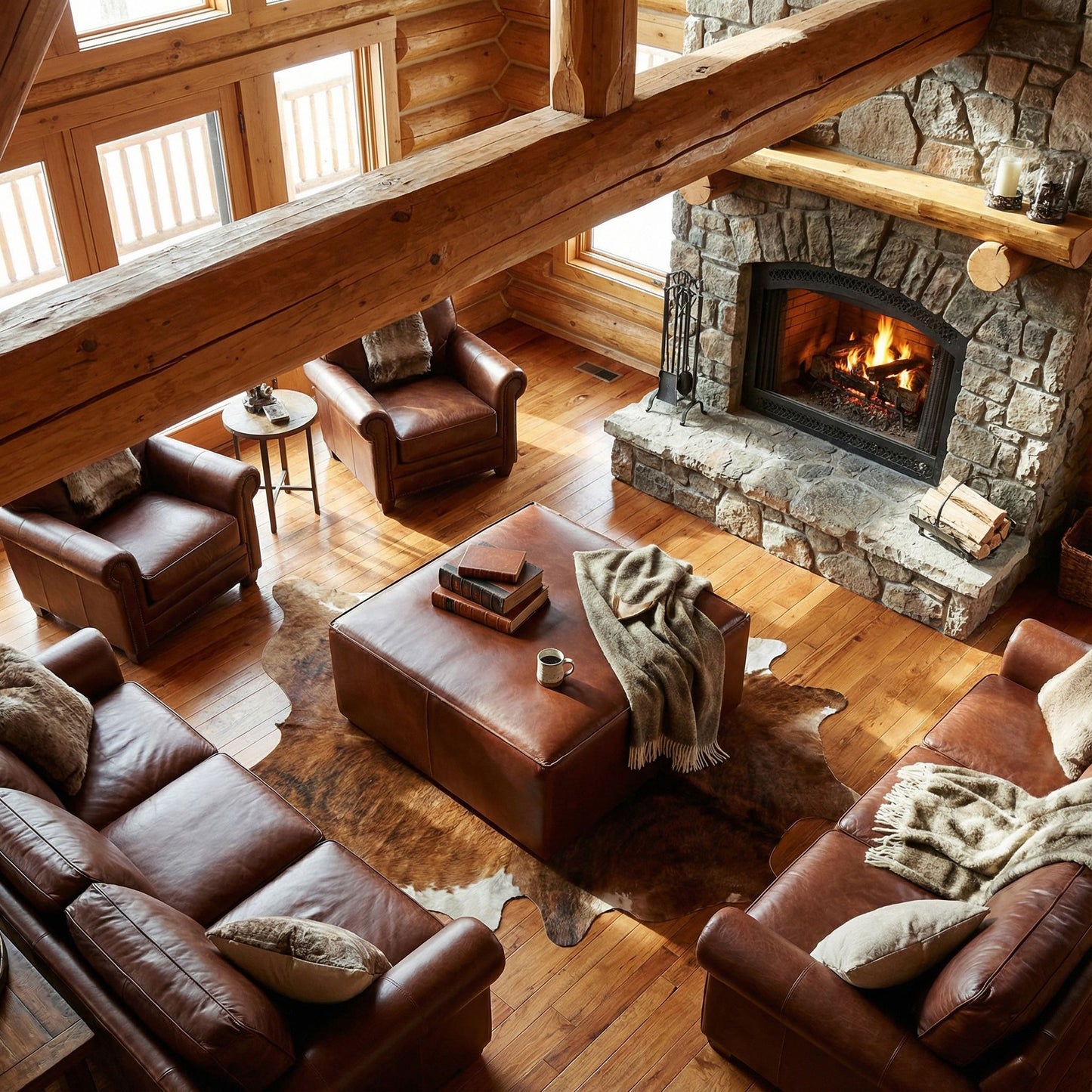 Bare Decor Nikola Genuine 100% Leather Square Ottoman, Brown