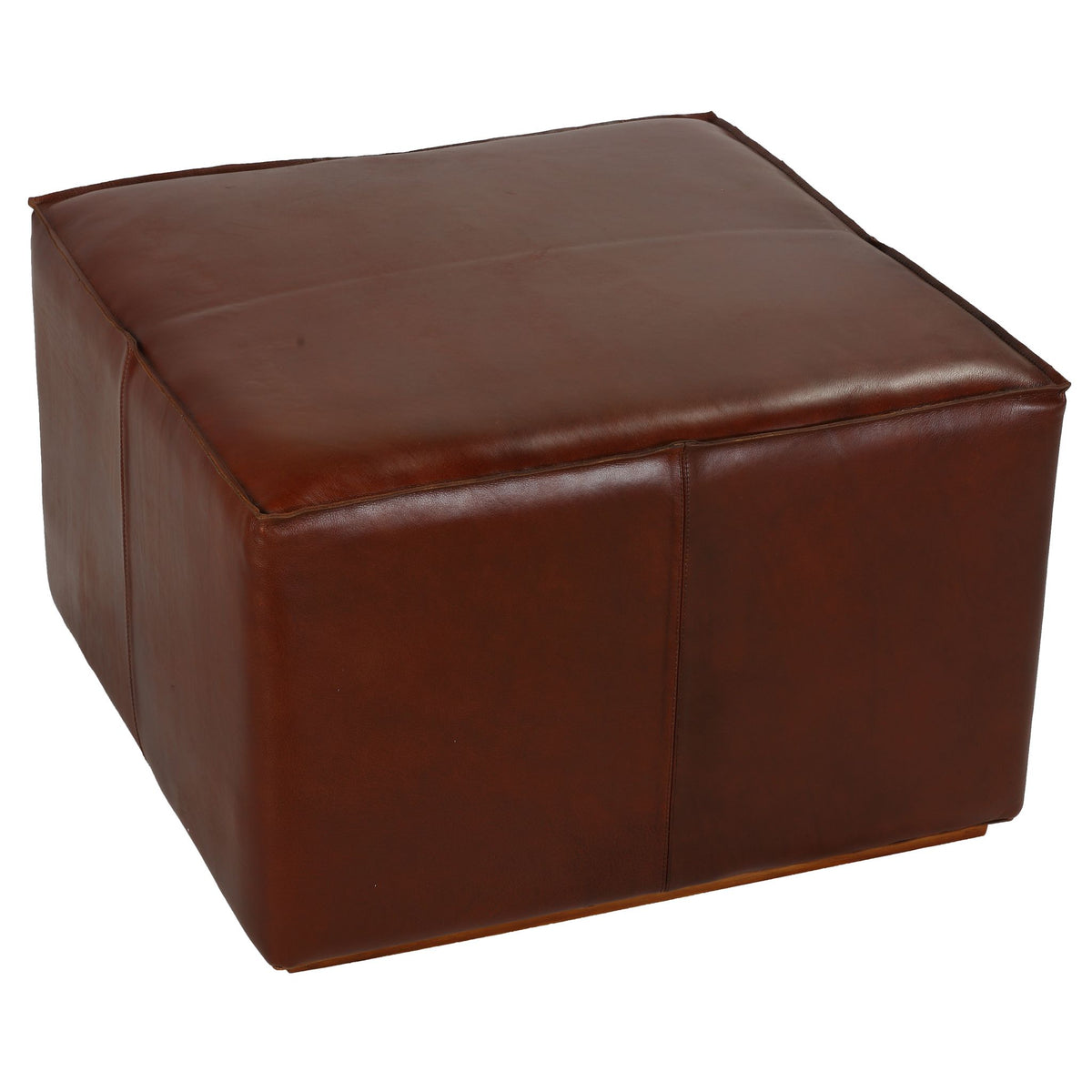 Bare Decor Nikola Genuine 100% Leather Square Ottoman, Brown