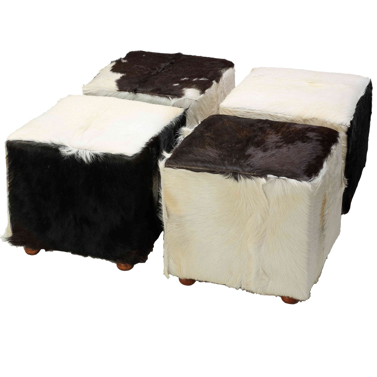Bare Decor Peru Black Cowhide Cube Ottoman in Genuine Hide Leather
