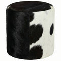 Bare Decor Bella Accent Ottoman in Genuine Leather Hide, Black/White