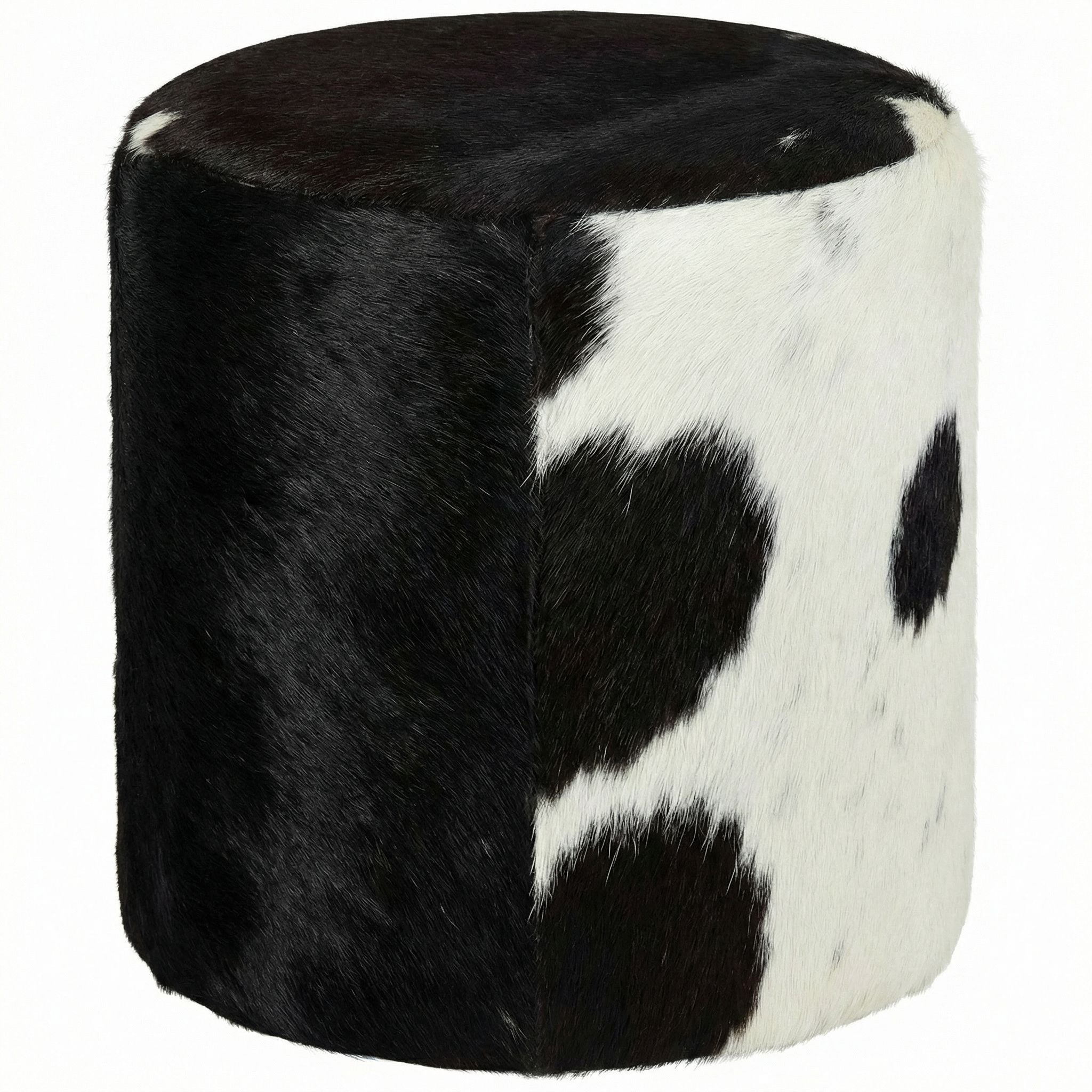 Bare Decor Bella Accent Ottoman in Genuine Leather Hide, Black/White