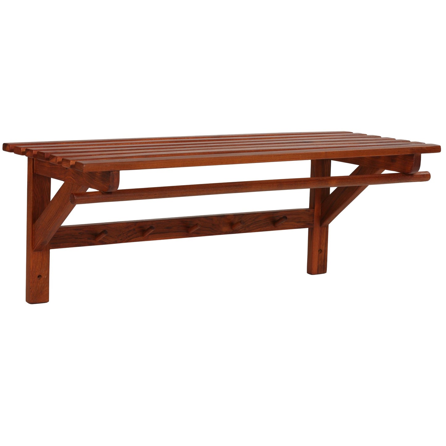 Bare Decor Caracas Bathroom Wall Shelf with Hangers in Solid Teak Wood 31.5"