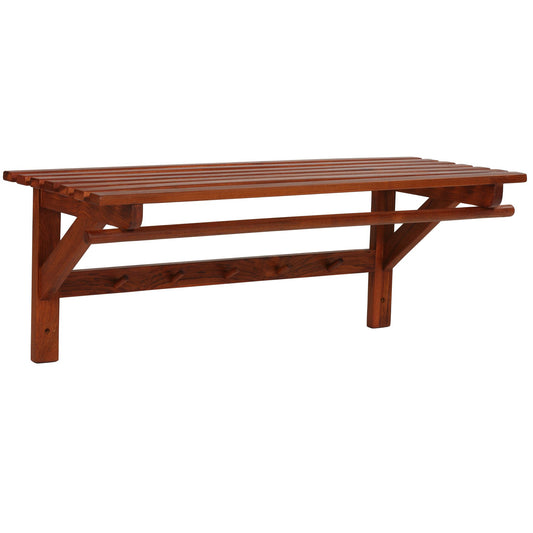 Bare Decor Caracas Bathroom Wall Shelf with Hangers in Solid Teak Wood 31.5"