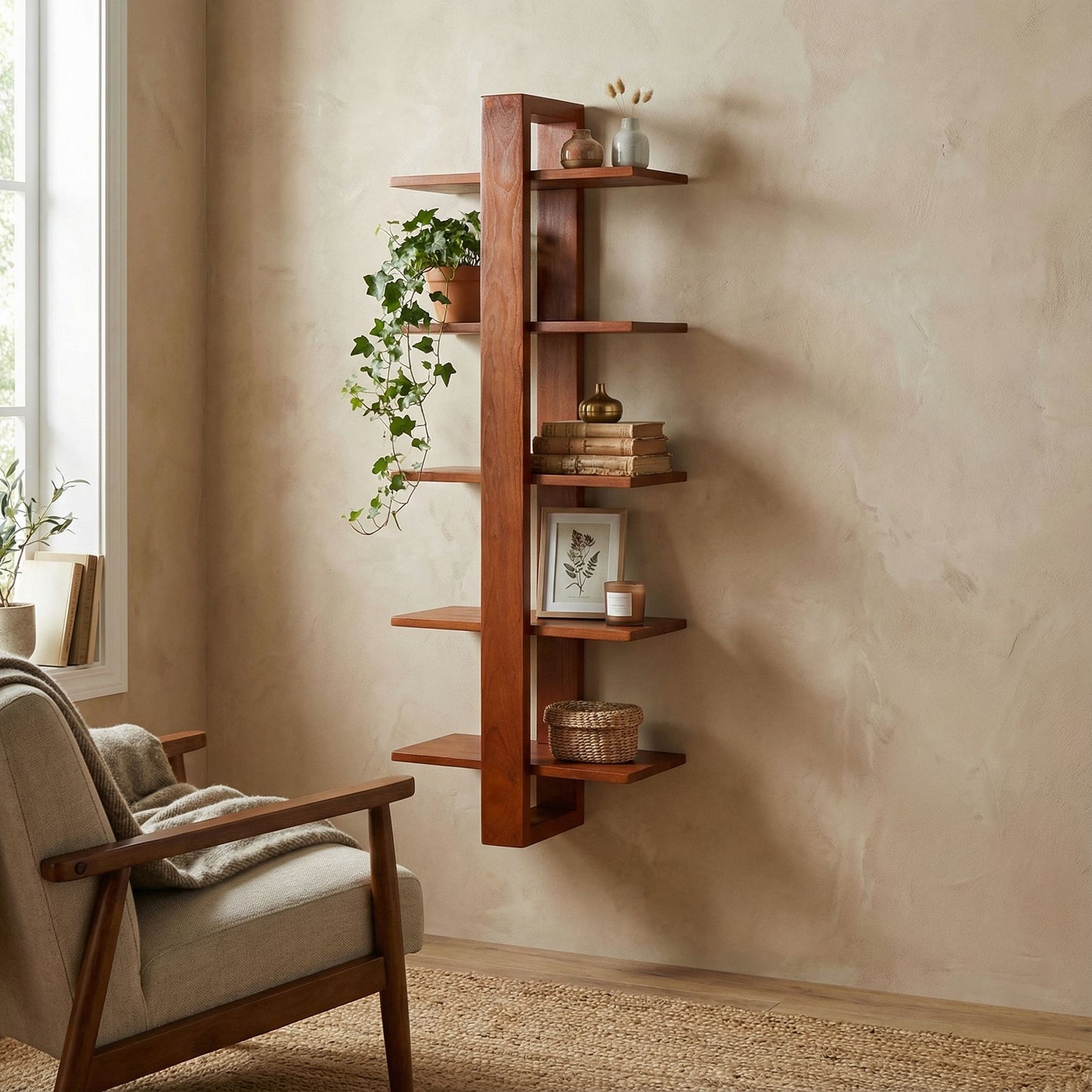 Bare Decor Delhi 5 Tier Wall Mounted Shelf in Solid Teak Wood