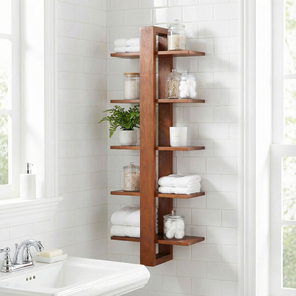 Bare Decor Delhi 5 Tier Wall Mounted Shelf in Solid Teak Wood