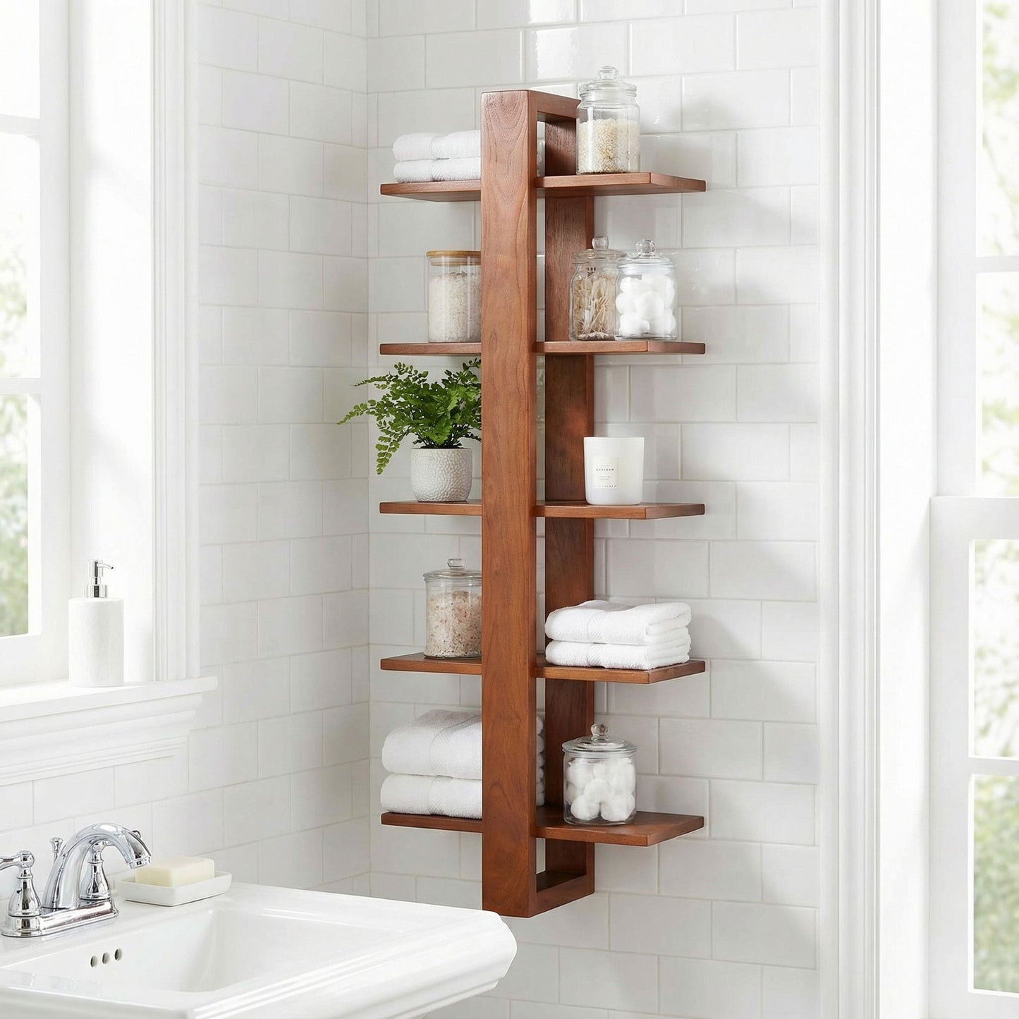 Bare Decor Delhi 5 Tier Wall Mounted Shelf in Solid Teak Wood