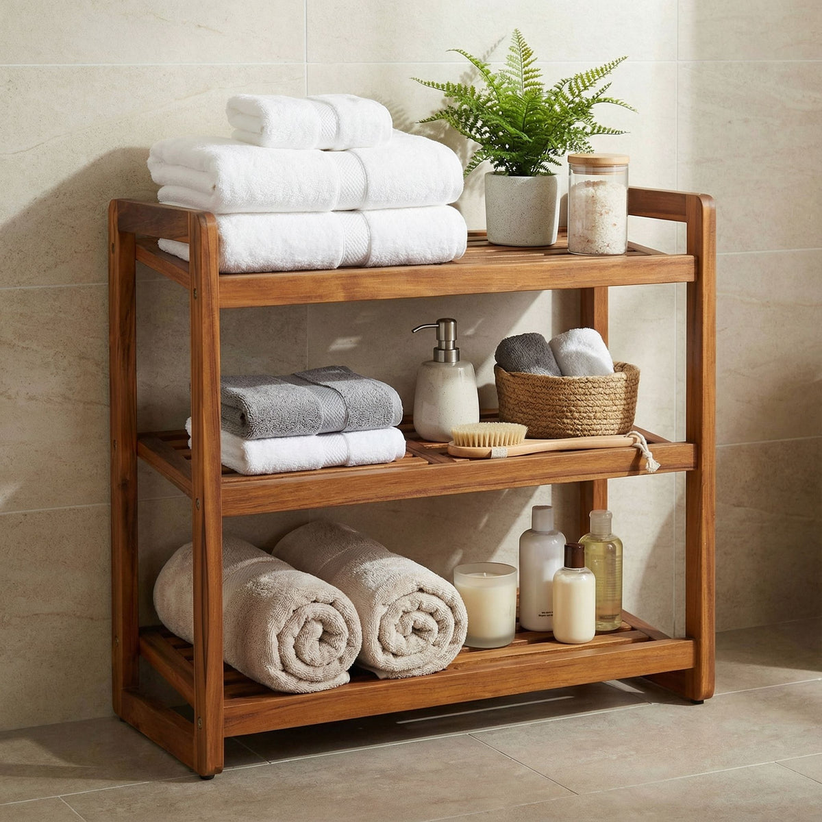 Bare Decor Vira Shoe Rack Shelf in Solid Teak Wood, 3 Shelf