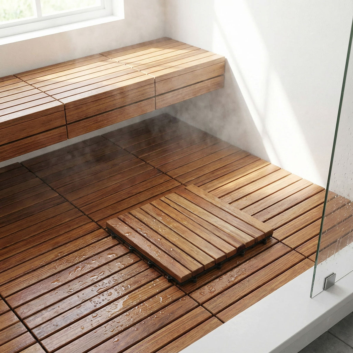 Bare Decor EZ-Floor in Solid Teak Wood, 1 TILE ONLY, Long Slat