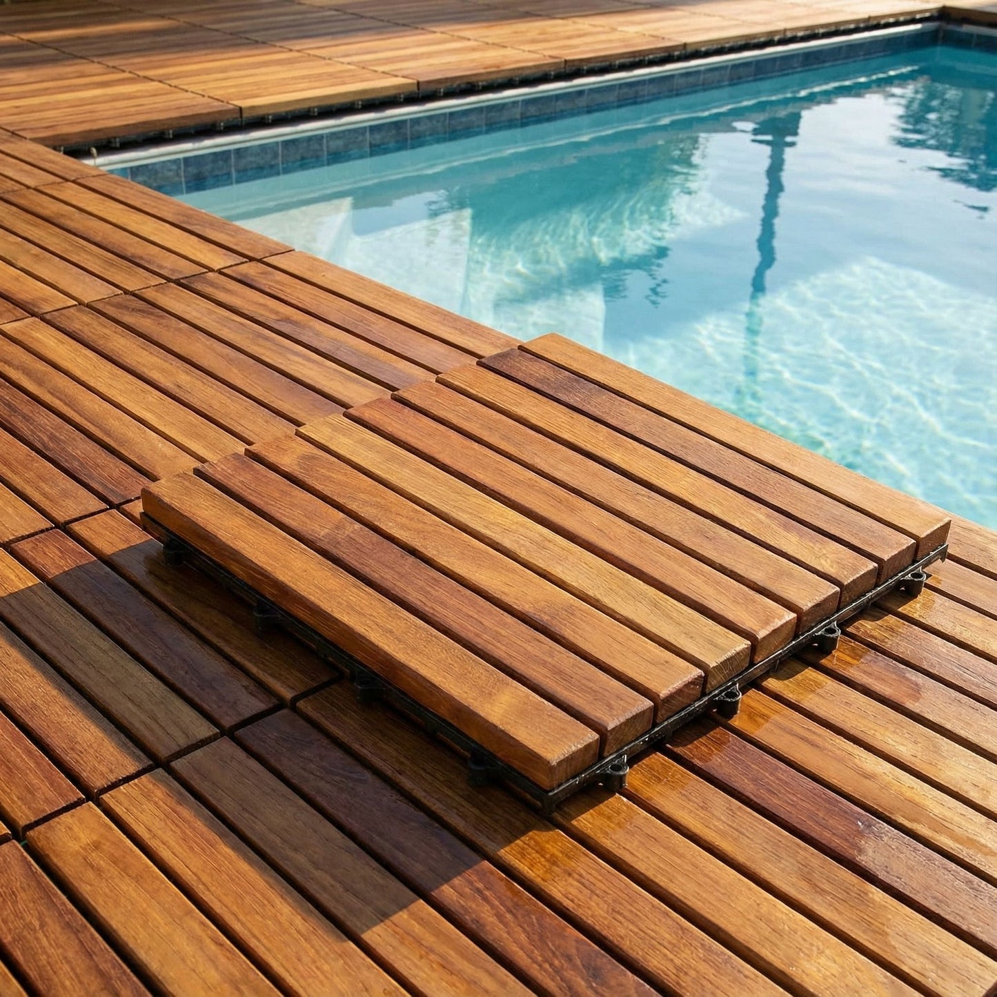 Bare Decor EZ-Floor in Solid Teak Wood, 1 TILE ONLY, Long Slat