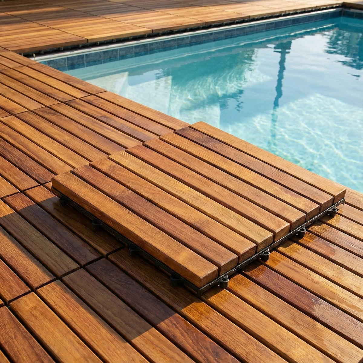 Bare Decor EZ-Floor in Solid Teak Wood, 1 TILE ONLY, Long Slat