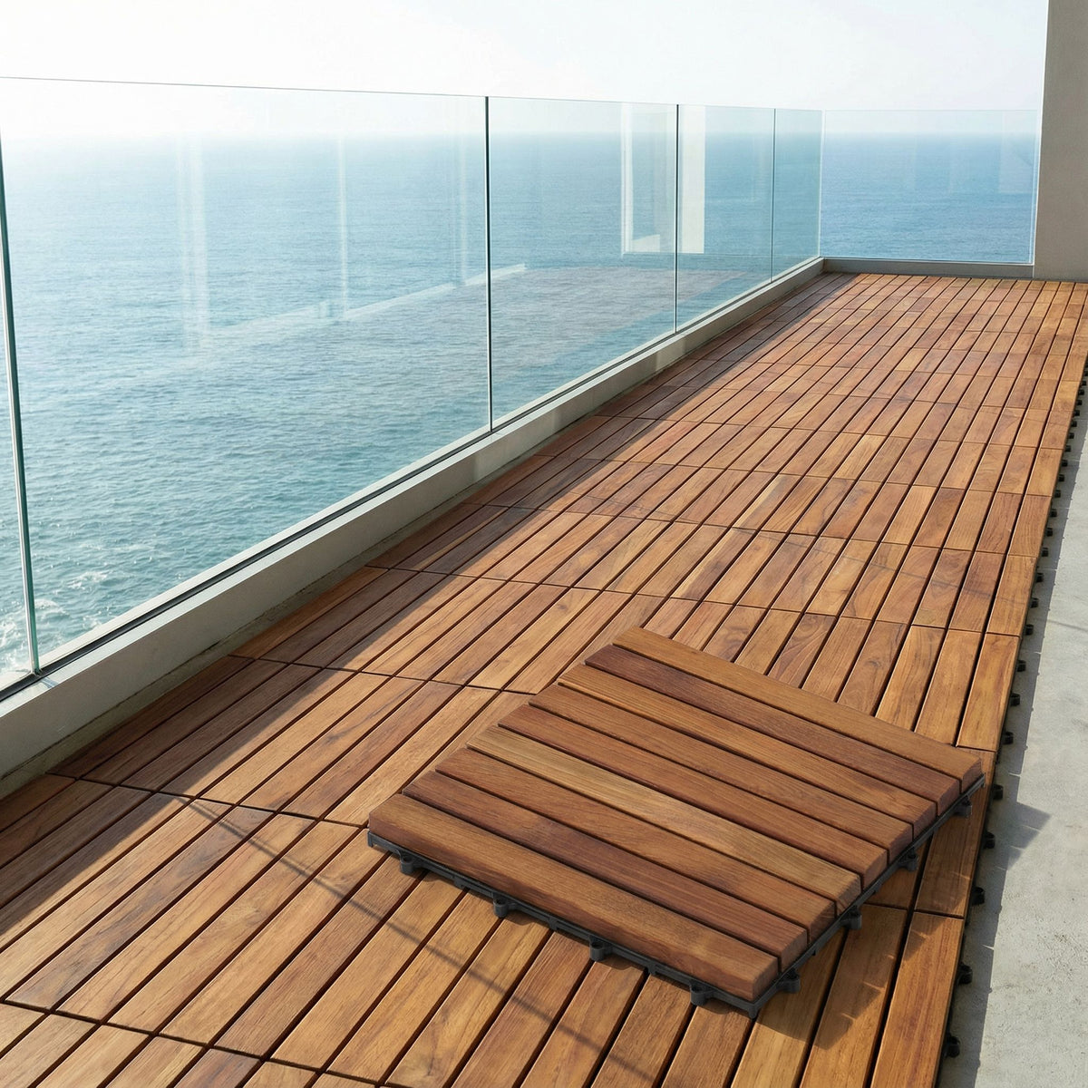 Bare Decor EZ-Floor in Solid Teak Wood, 1 TILE ONLY, Long Slat