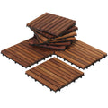 Bare Decor EZ-Floor Interlocking Flooring Tiles in Solid Teak Wood (Set of 10), Long 9 Slat