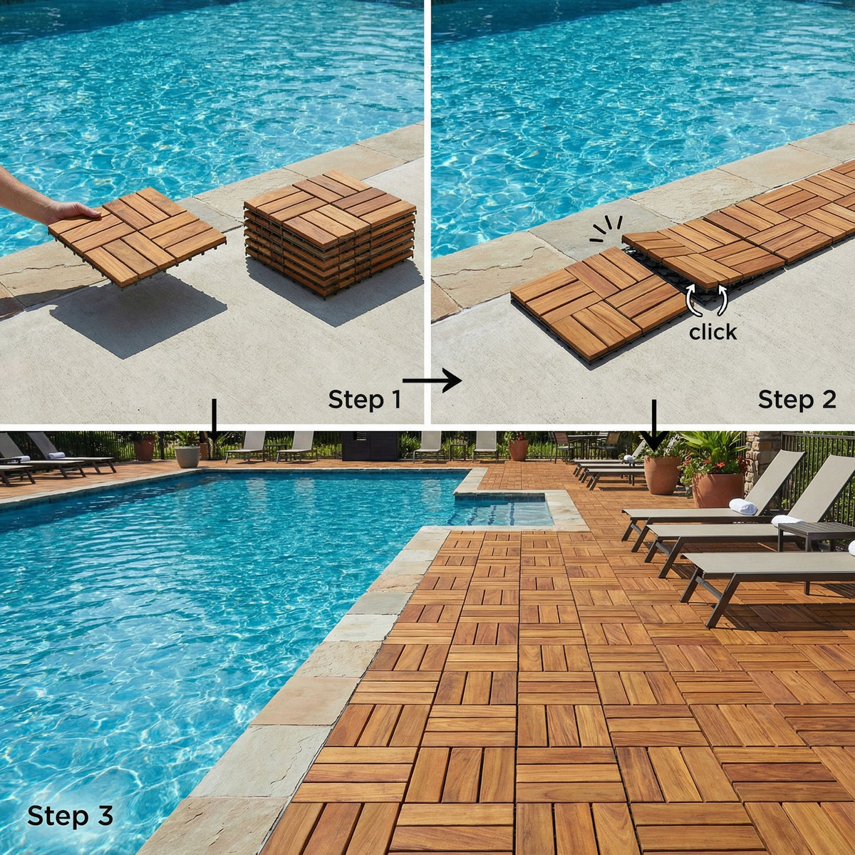 Bare Decor EZ-Floor Interlocking Flooring Tiles in Solid Teak Wood (Set of 10)
