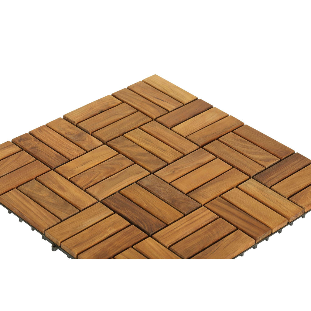 Bare Decor EZ-Floor Interlocking Flooring Tiles in Solid Teak Wood (Set of 10)