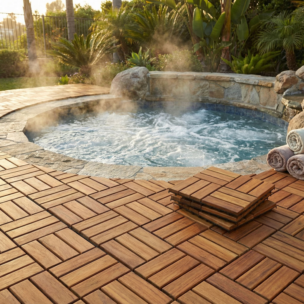Bare Decor EZ-Floor Interlocking Flooring Tiles in Solid Teak Wood (Set of 10)
