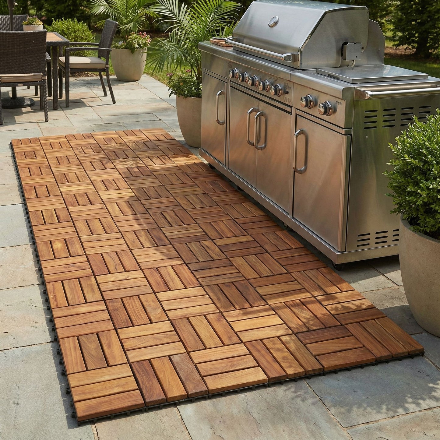 Bare Decor EZ-Floor Interlocking Flooring Tiles in Solid Teak Wood (Set of 10)
