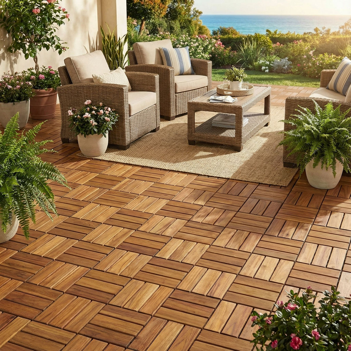 Bare Decor EZ-Floor Interlocking Flooring Tiles in Solid Teak Wood (Set of 10)