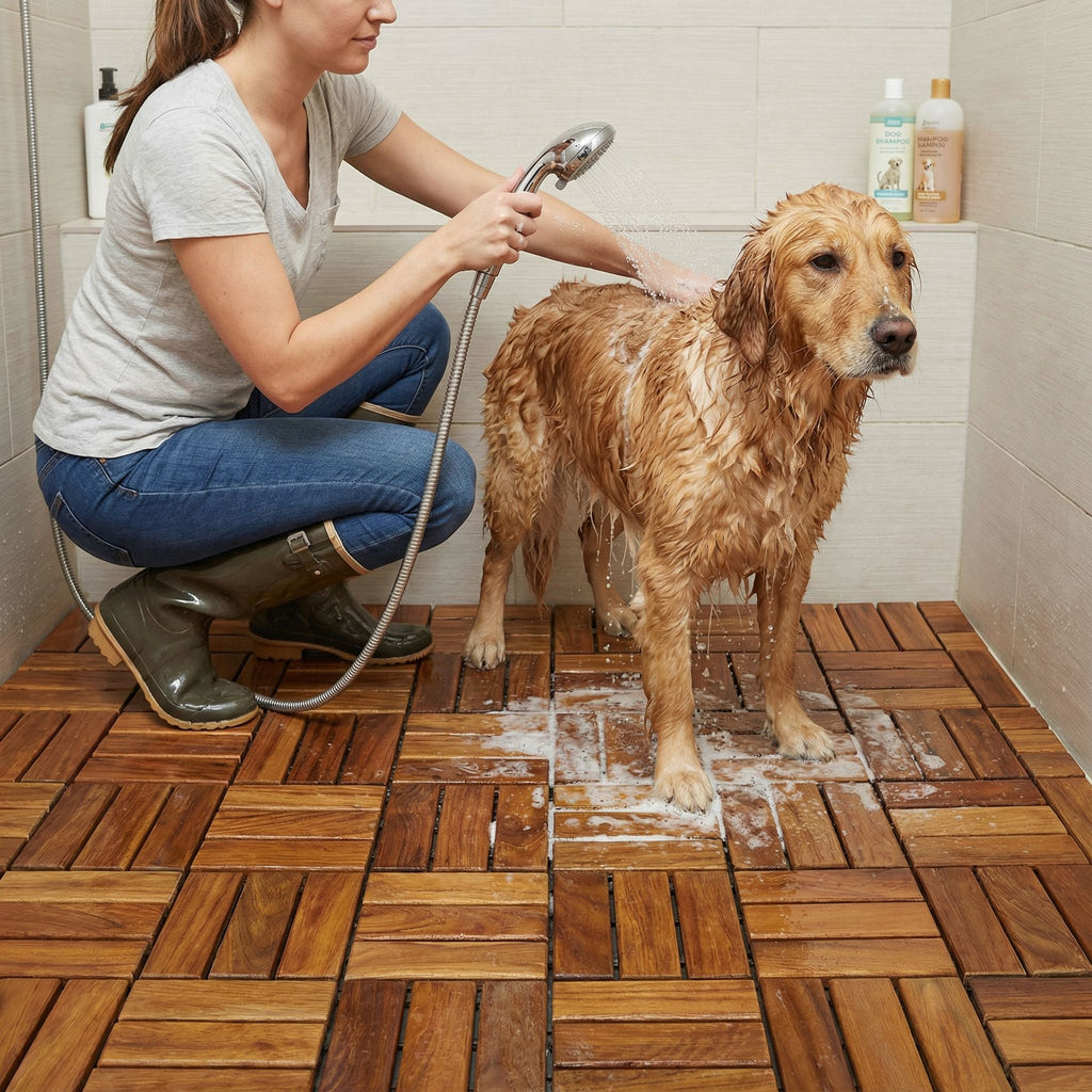 Bare Decor EZ-Floor Interlocking Flooring Tiles in Solid Teak Wood (Set of 10)