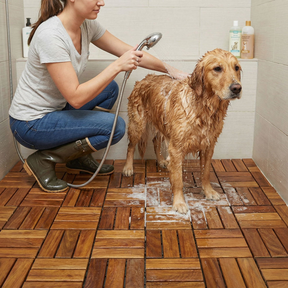 Bare Decor EZ-Floor Interlocking Flooring Tiles in Solid Teak Wood (Set of 10)