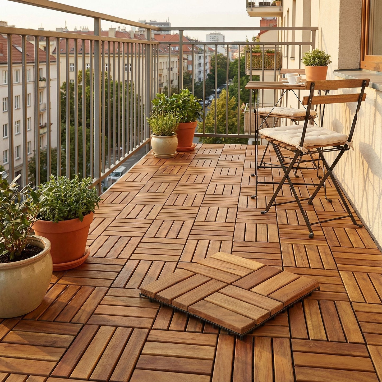 Bare Decor EZ-Floor in Solid Teak Wood, 1 TILE ONLY, Parquet