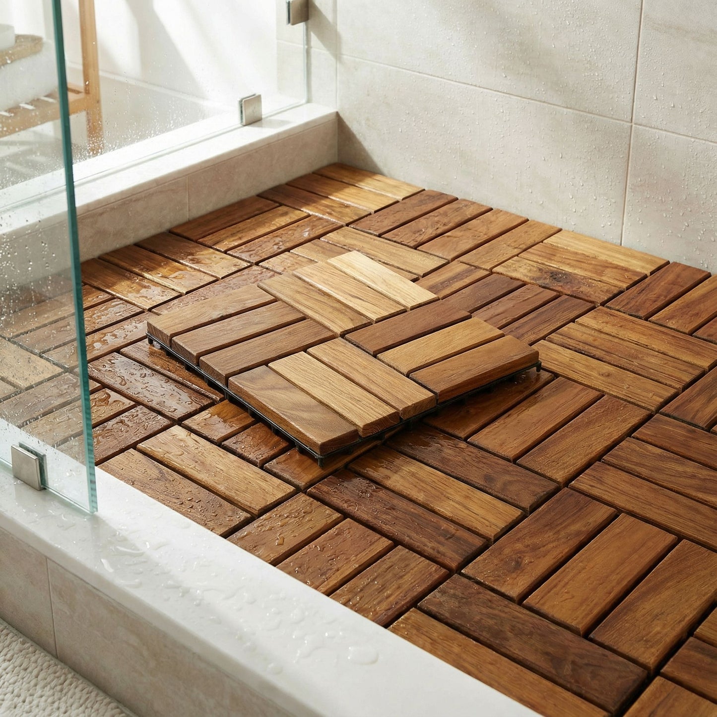 Bare Decor EZ-Floor in Solid Teak Wood, 1 TILE ONLY, Parquet