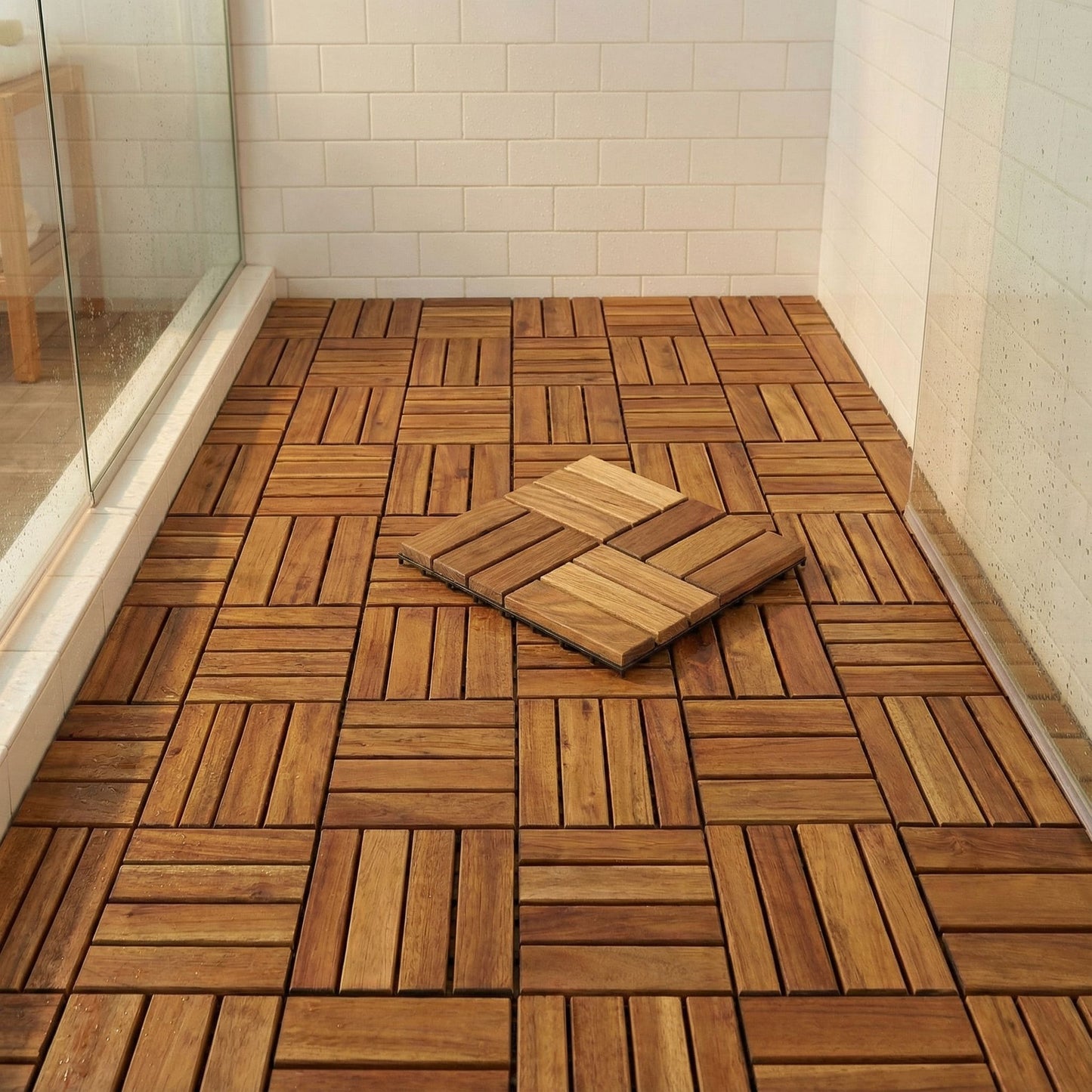 Bare Decor EZ-Floor in Solid Teak Wood, 1 TILE ONLY, Parquet