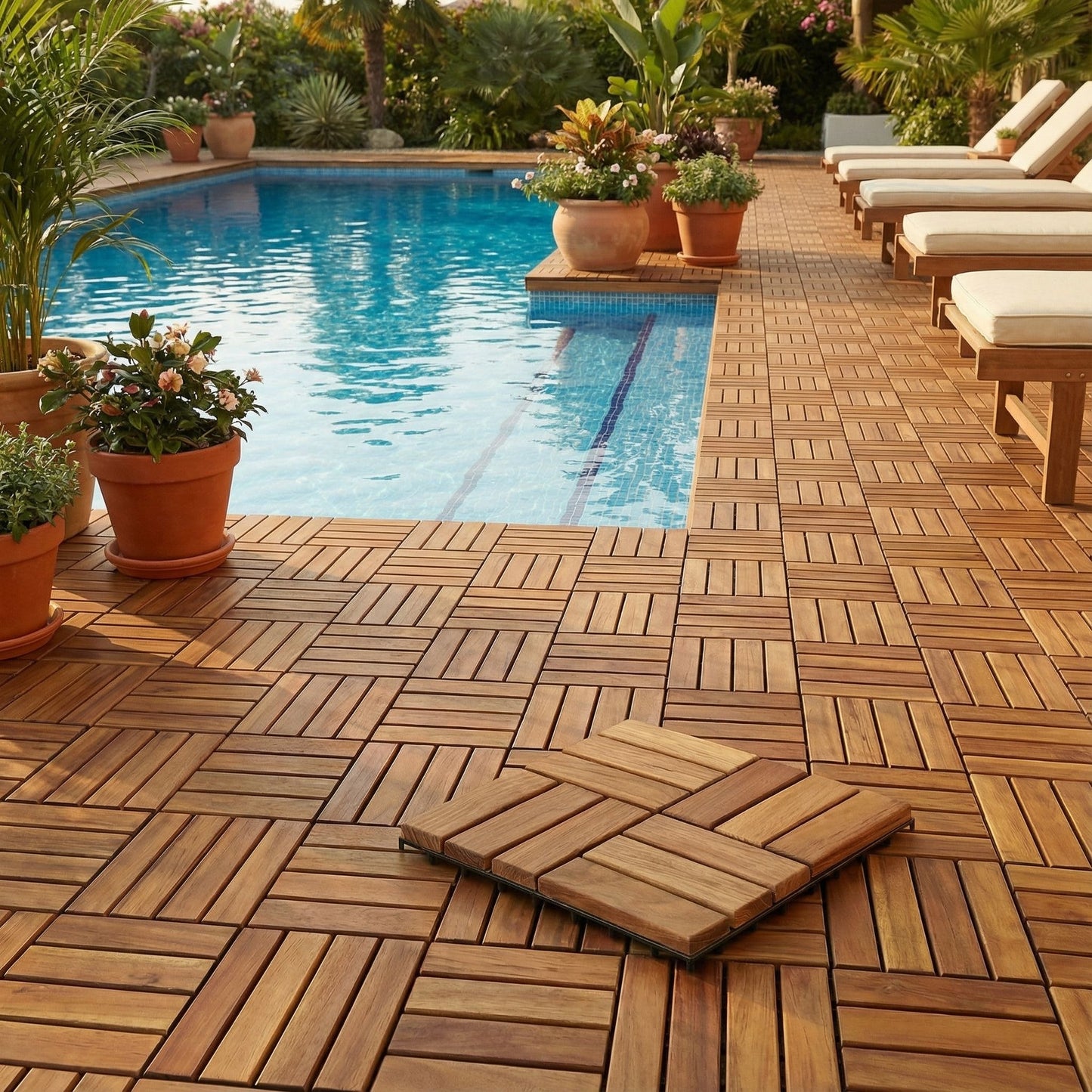 Bare Decor EZ-Floor in Solid Teak Wood, 1 TILE ONLY, Parquet