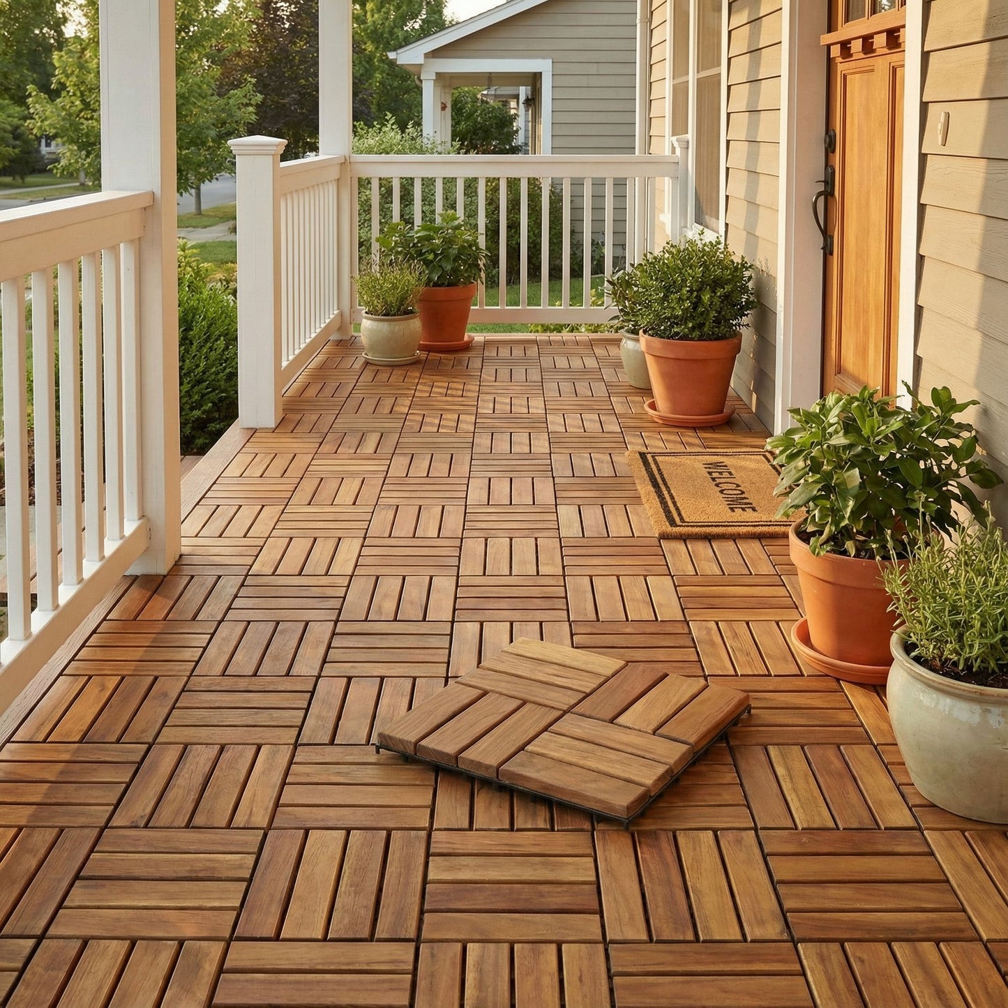 Bare Decor EZ-Floor in Solid Teak Wood, 1 TILE ONLY, Parquet