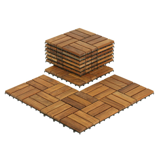 Bare Decor EZ-Floor Interlocking Flooring Tiles in Solid Teak Wood (Set of 10)