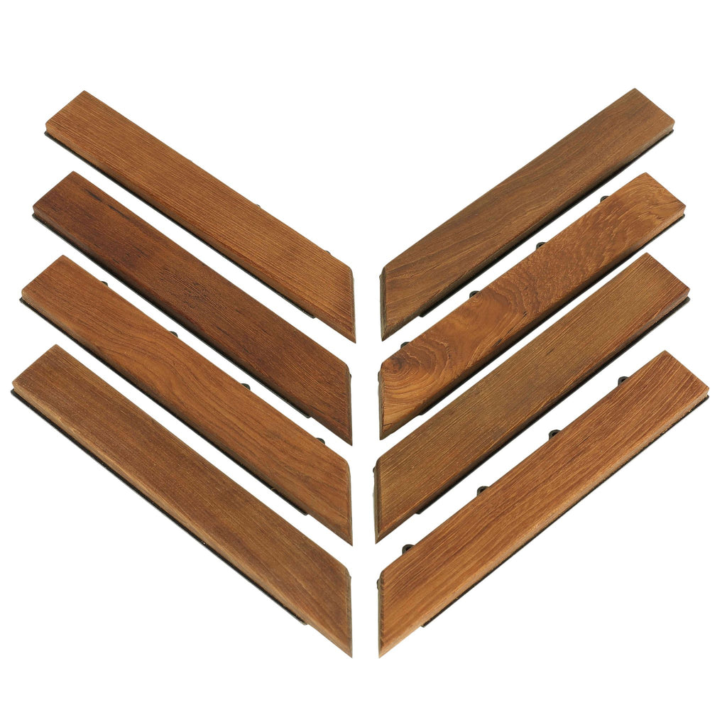 Bare Decor EZ-Floor Corner Trim Piece  Interlocking Flooring in Solid Teak Wood (Set of 8), Oiled Finish