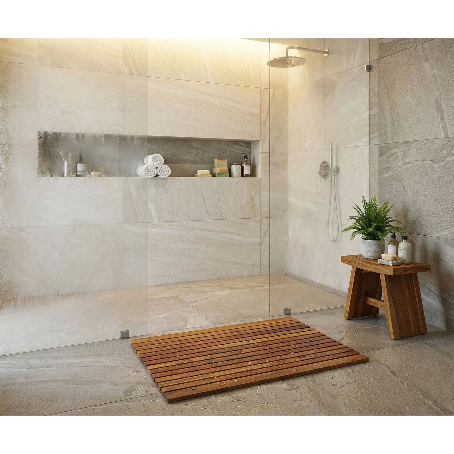 Bare Decor Cosi String Spa Shower Mat in Solid Teak Wood Oiled Finish, Large: 31.5" x 20"