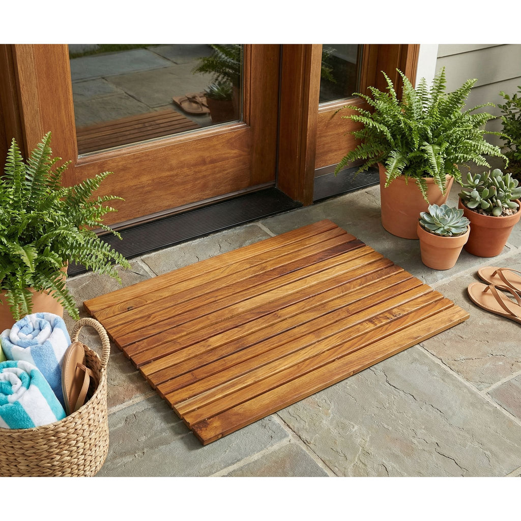 Bare Decor Cosi String Spa Shower Mat in Solid Teak Wood Oiled Finish, Large: 31.5" x 20"
