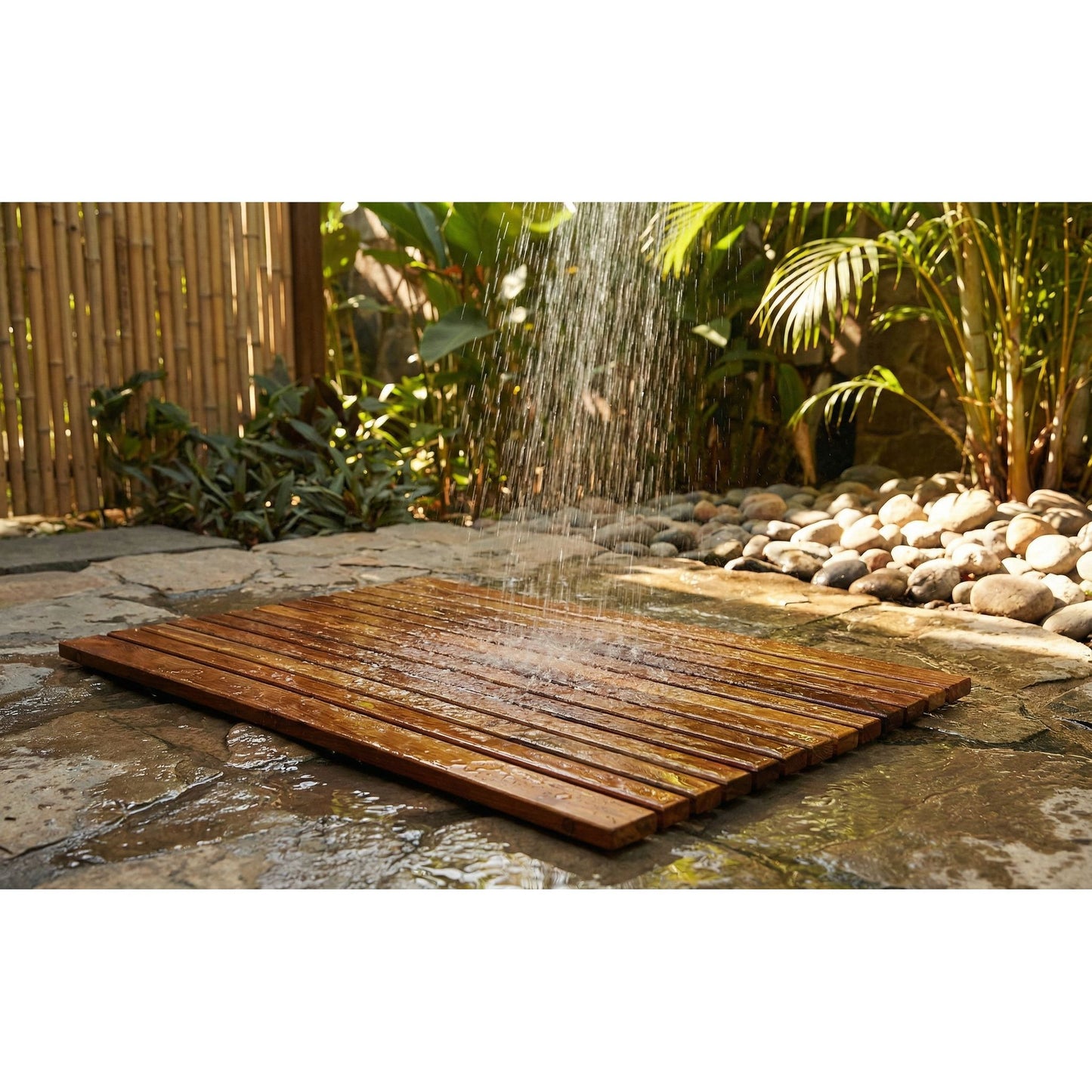 Bare Decor Cosi String Spa Shower Mat in Solid Teak Wood Oiled Finish, Large: 31.5" x 20"
