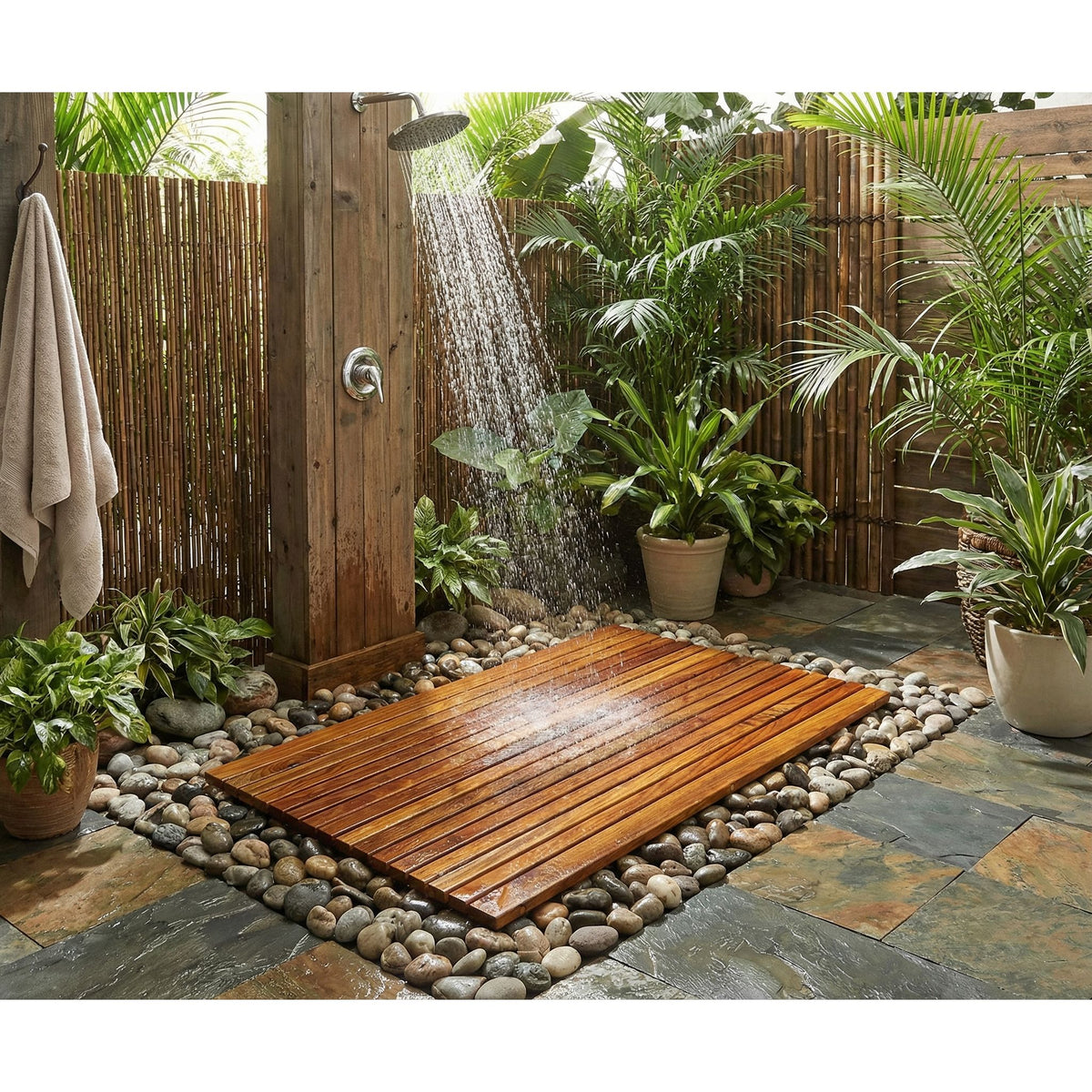 Bare Decor Cosi String Spa Shower Mat in Solid Teak Wood Oiled Finish, Large: 31.5" x 20"