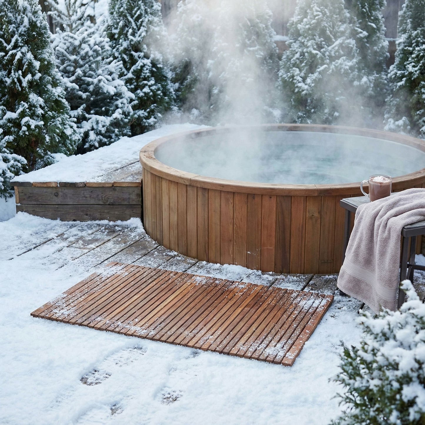 Bare Decor Oskar String Spa Shower Mat/Rug in Solid Teak Wood Oiled Finish, X-Large: 3' x 5'