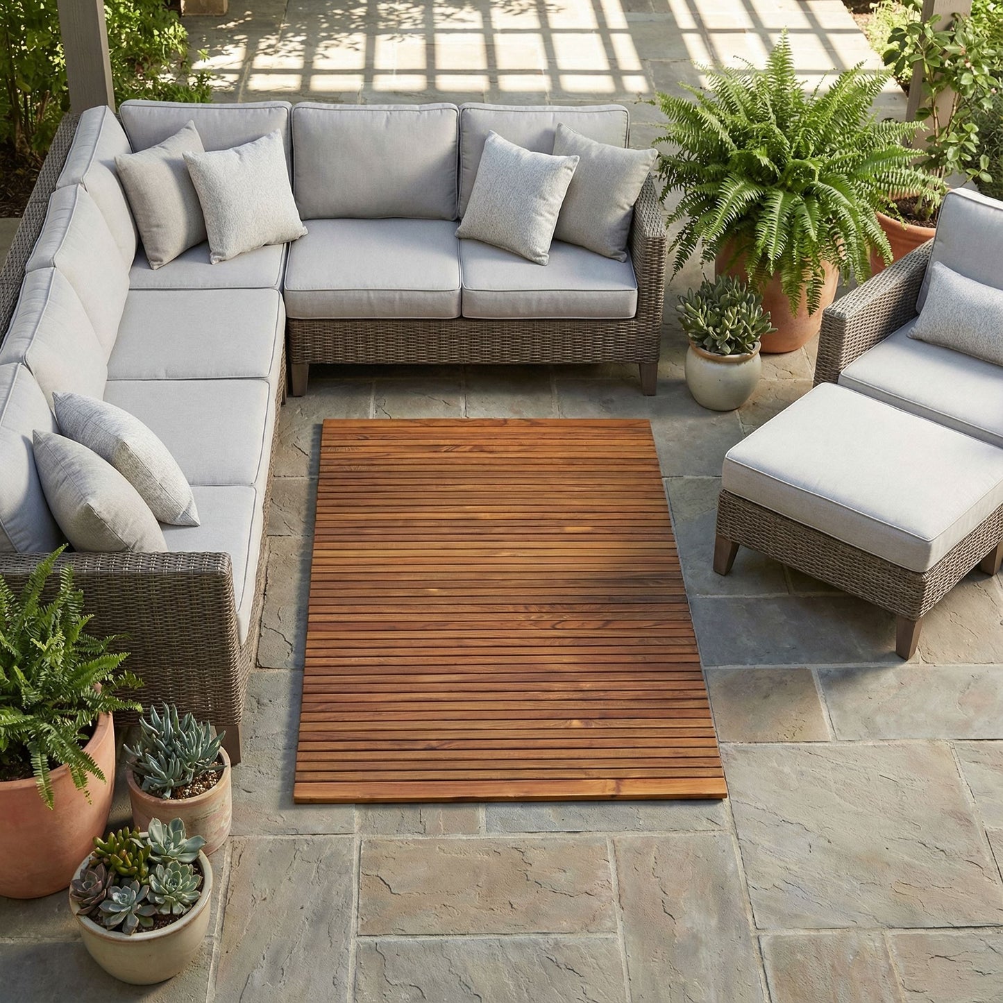 Bare Decor Oskar String Spa Shower Mat/Rug in Solid Teak Wood Oiled Finish, X-Large: 3' x 5'